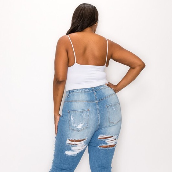 Plus Distressed Fringe High Waist Jeans - Picture 4 of 7